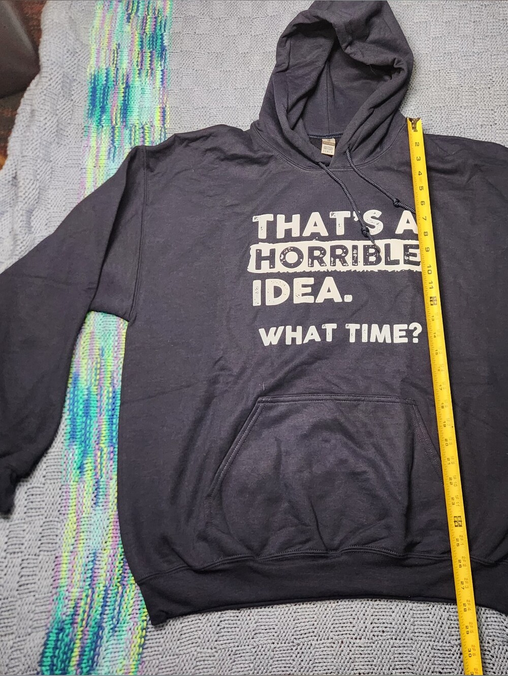 Men's Black Graphic Pullover Hoodie - 'That's a Horrible Idea' Large
